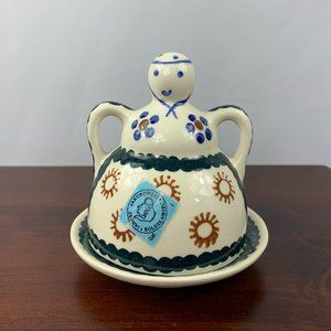Vintage DANA Pottery Jakubowski Janusz Polish Boleslawiec Domed Butter Dish Lady